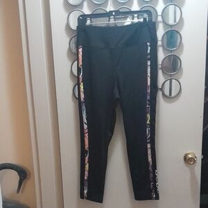 🌺BEBE Black Leggings with Colorful Side Stripes